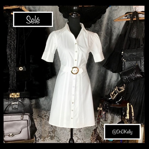 Selé Dresses & Skirts - New Bright White Button Front Dress Gold Accents